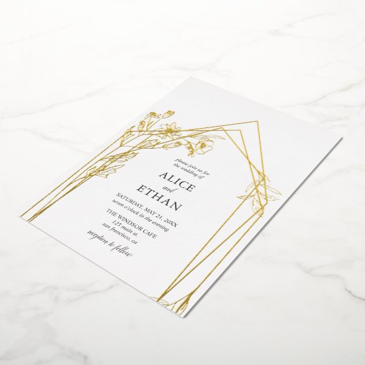 Boho Flowers Geometric Wedding Folie Uitnodiging (Gedraaid)