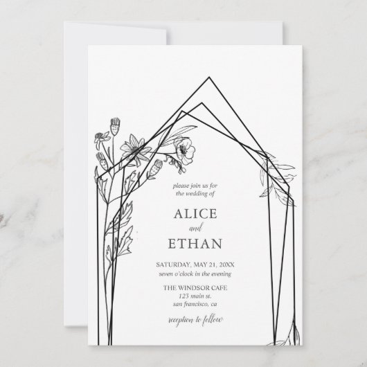 Boho Flowers Geometric Wedding Invitation Kaart (Voorkant)