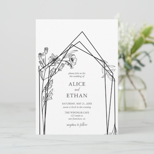 Boho Flowers Geometric Wedding Invitation Kaart (Staand voorkant)