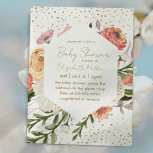  Boho Flowers Girl Baby shower Kaart
