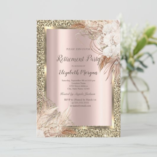 Boho Flowers, Glitter, Roos Gold Pensioen Kaart (Staand voorkant)