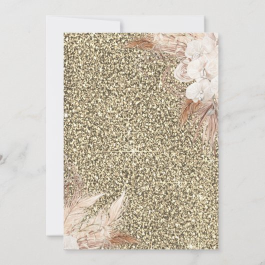 Boho Flowers, Glitter, Roos Gold Pensioen Kaart (Achterkant)