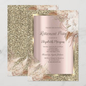Boho Flowers, Glitter, Roos Gold Pensioen Kaart (Voorkant / Achterkant)