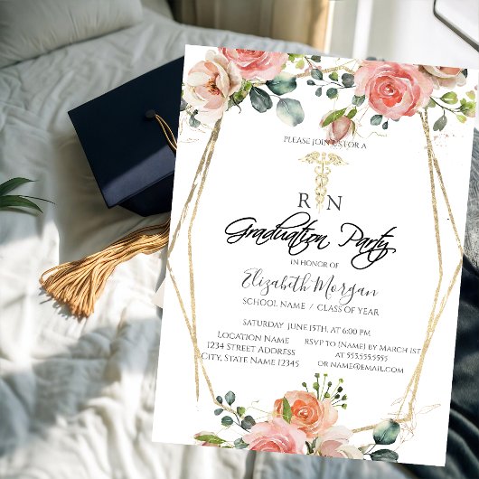 Boho Flowers Gold Lijst RN Verpleegkundige Afstude Kaart