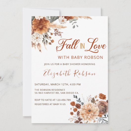 Boho Flowers Herfst in Love Baby shower Uitnodigin Kaart (Voorkant)