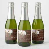 Boho Flowers Herfst Rustiek Houten Bruiloft Sparkling Wijnetiket (Flessen)