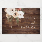 Boho Flowers Herfst Rustiek Houten Bruiloft Sparkling Wijnetiket (Enkel label)