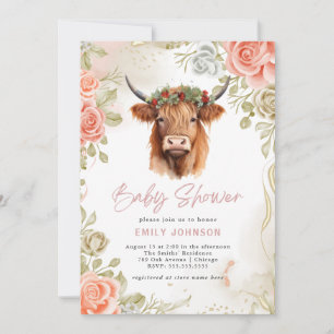 Boho Flowers Highland Koe Baby shower Kaart