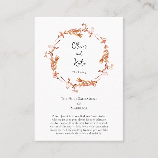 Boho Flowers Krans Orthodox Bruiloft Gebed Kaart Plaatskaartje (Voorkant)