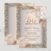 Boho Flowers, Lichten Glitter Lijst 50e Verjaardag Kaart (Voorkant / Achterkant)