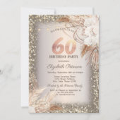 Boho Flowers, Lichten Glitter Lijst 60e Verjaardag Kaart (Voorkant)