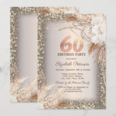 Boho Flowers, Lichten Glitter Lijst 60e Verjaardag Kaart (Voorkant / Achterkant)