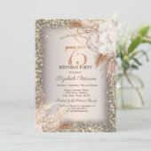 Boho Flowers, Lichten Glitter Lijst 75e Verjaardag Kaart (Staand voorkant)
