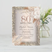 Boho Flowers, Lichten Glitter Lijst 80e Verjaardag Kaart (Staand voorkant)