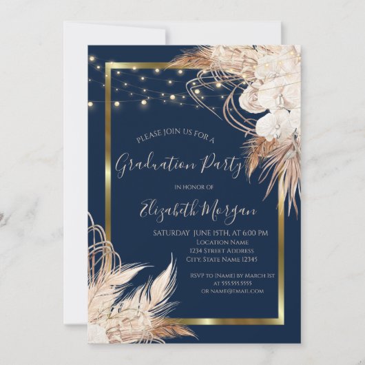 Boho Flowers, Lichten, Hout, Lijst Graduation Part Kaart (Voorkant)