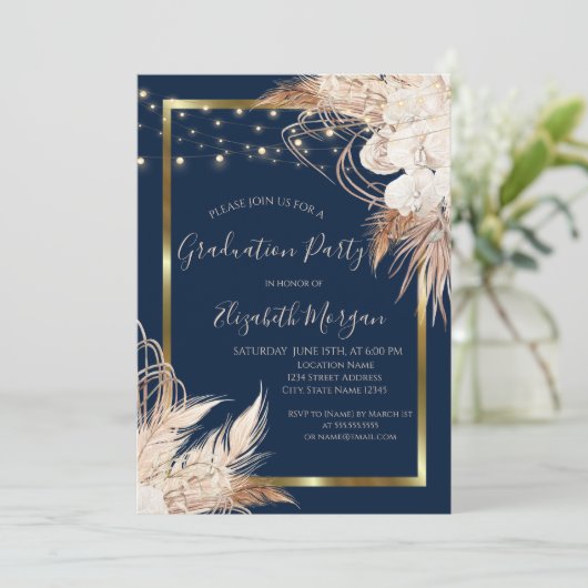 Boho Flowers, Lichten, Hout, Lijst Graduation Part Kaart (Staand voorkant)