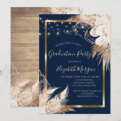 Boho Flowers, Lichten, Hout, Lijst Graduation Part Kaart (Voorkant / Achterkant)