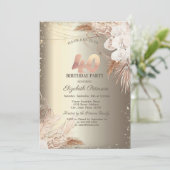Boho Flowers,Lights Glitter Frame Gold 40th Kaart (Staand voorkant)
