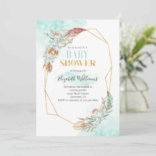 Boho Flowers Lijst Baby shower Uitnodiging (Staand voorkant)