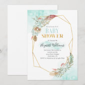 Boho Flowers Lijst Baby shower Uitnodiging (Voorkant / Achterkant)