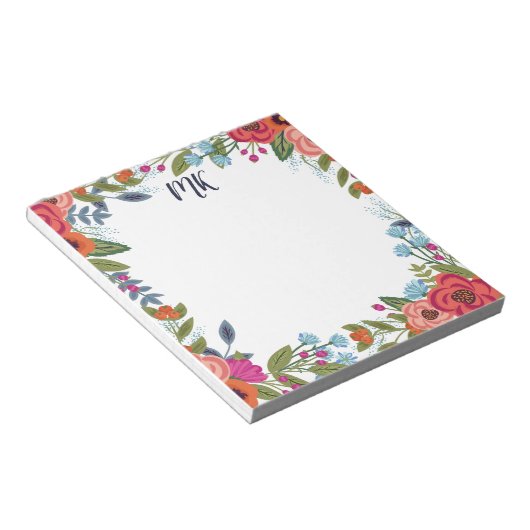 Boho Flowers Monogrammed Notitieblok (Schuin)