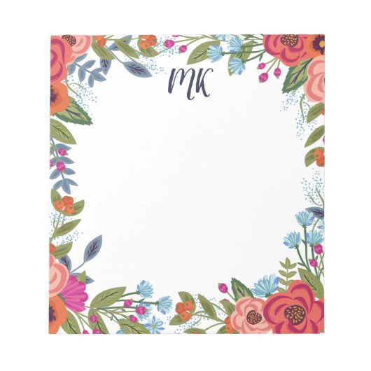 Boho Flowers Monogrammed Notitieblok (Voorkant)