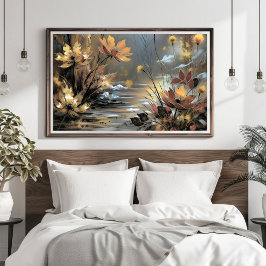 Boho Flowers Muurkunst in Bruin en Goud Poster