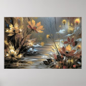 Boho Flowers Muurkunst in Bruin en Goud Poster (Voorkant)