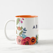Boho Flowers - Naam en monogram Tweekleurige Koffiemok (Links)