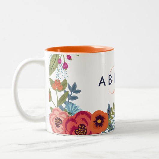 Boho Flowers - Naam en monogram Tweekleurige Koffiemok (Links)