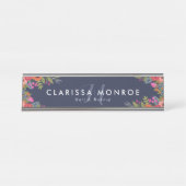 Boho Flowers - Navy Blue - Monogram Bureau Naambordje (Voorkant)