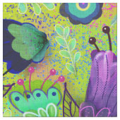 Boho Flowers op Peridot Green Stof (Close Up)