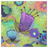 Boho Flowers op Peridot Green Stof (Swatch)