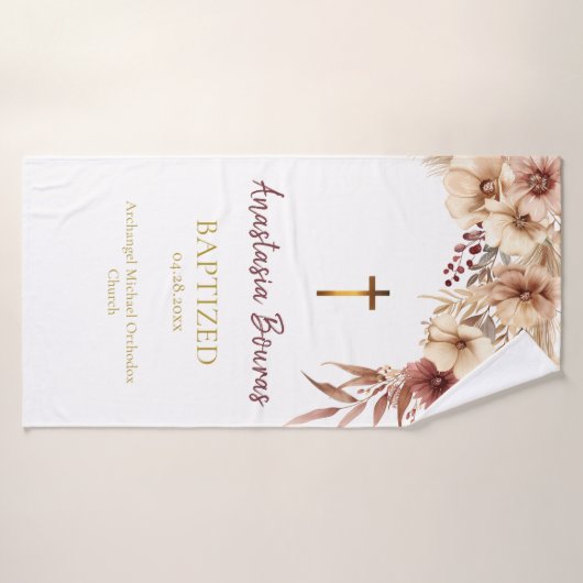 Boho Flowers Orthodox Christian Baptism Gift Badhanddoek (Badhanddoek)