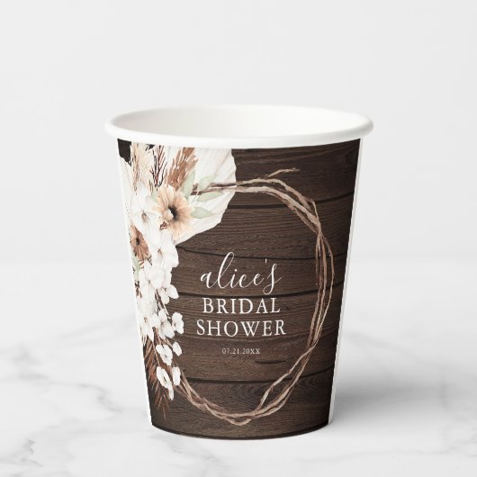 Boho Flowers Pampa Grass Botanisch Vrijgezellenfee Papieren Bekers (Achterkant)