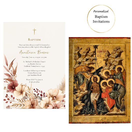 Boho Flowers Pampas Grass Orthodoxe doop Kaart