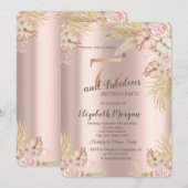 Boho Flowers, Pampas Grass Roos Gold 75th Birthday Kaart (Voorkant / Achterkant)