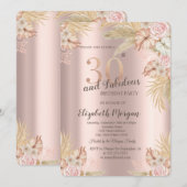 Boho Flowers, Pampas Grass Roos Goud 30e Verjaarda Kaart (Voorkant / Achterkant)