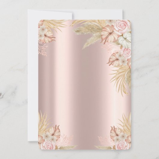 Boho Flowers, Pampas Grass Roos Goud 30e Verjaarda Kaart (Achterkant)