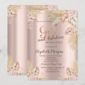 Boho Flowers, Pampas Grass Roos Goud 90ste Verjaar Kaart (Voorkant / Achterkant)