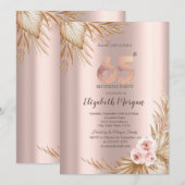 Boho Flowers Pampas Roos Gold 65e verjaardag Kaart (Voorkant / Achterkant)