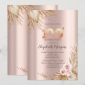 Boho Flowers Pampas Roos Goud 100e Verjaardag Kaart (Voorkant / Achterkant)