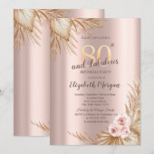 Boho Flowers Pampas Roos Goud 80e Verjaardag Kaart (Voorkant / Achterkant)