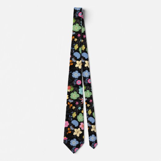 Boho Flowers Pattern B01.b Black BG Stropdas (Voorkant)