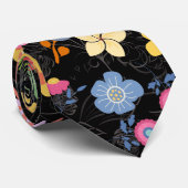 Boho Flowers Pattern B01.b Black BG Stropdas (Opgerold)