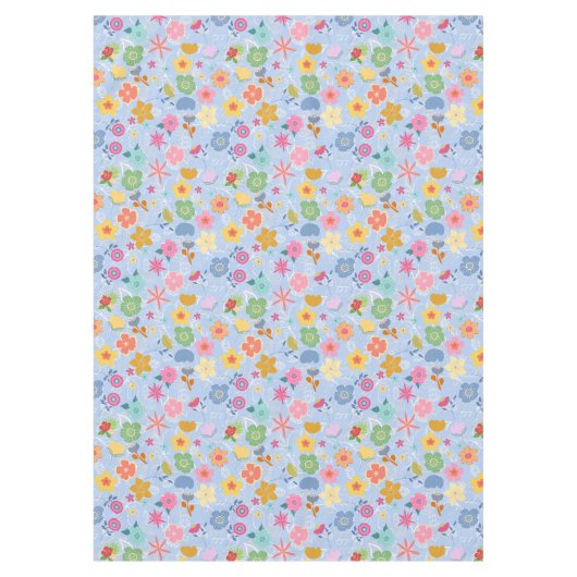 Boho Flowers Pattern B01.w Lblue BG Tafelkleed (Voorkant)