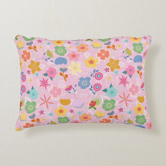 Boho Flowers Pattern B01.w LPink BG Accent Kussen (Voorkant)