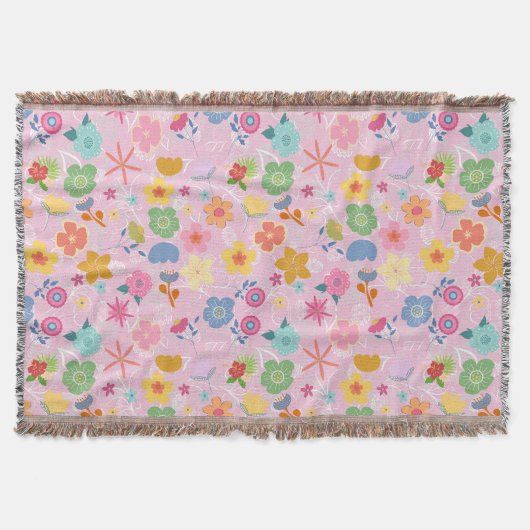 Boho Flowers Pattern B01.w LPink BG Deken (Voorkant)