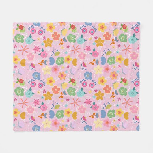 Boho Flowers Pattern B01.w LPink BG Fleece Deken (Voorkant (Horizontaal))