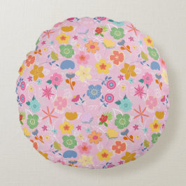Boho Flowers Pattern B01.w LPink BG Rond Kussen